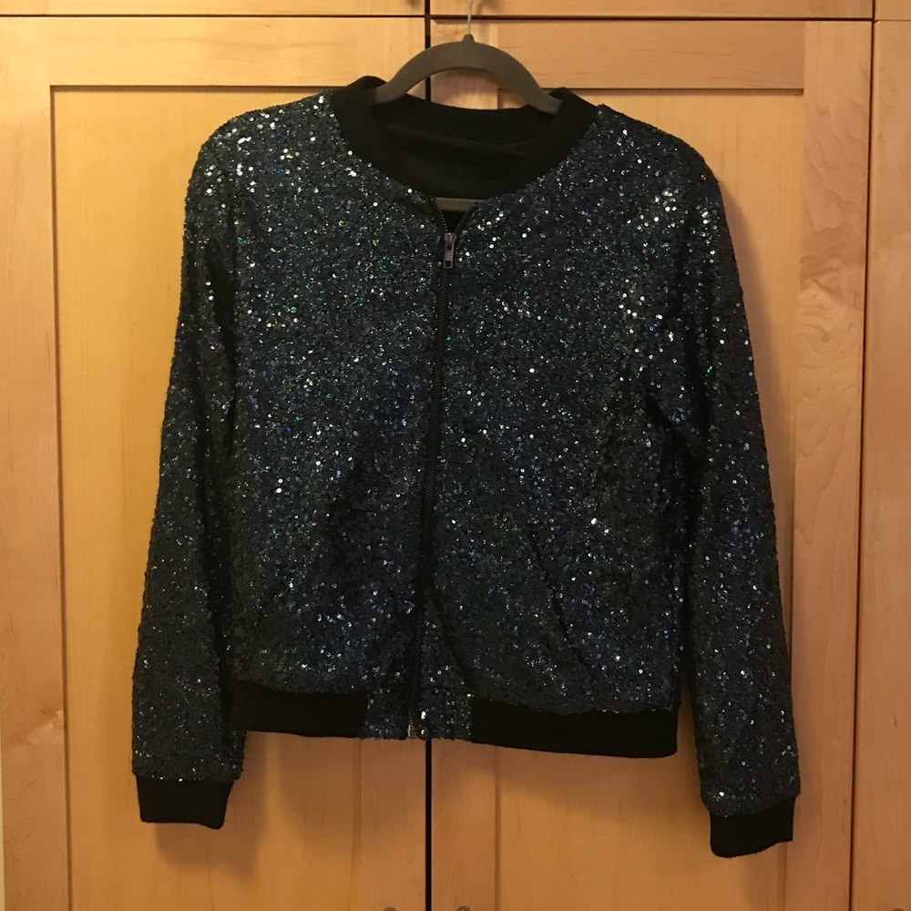 Black Sequin Party Bomber Jacket XS